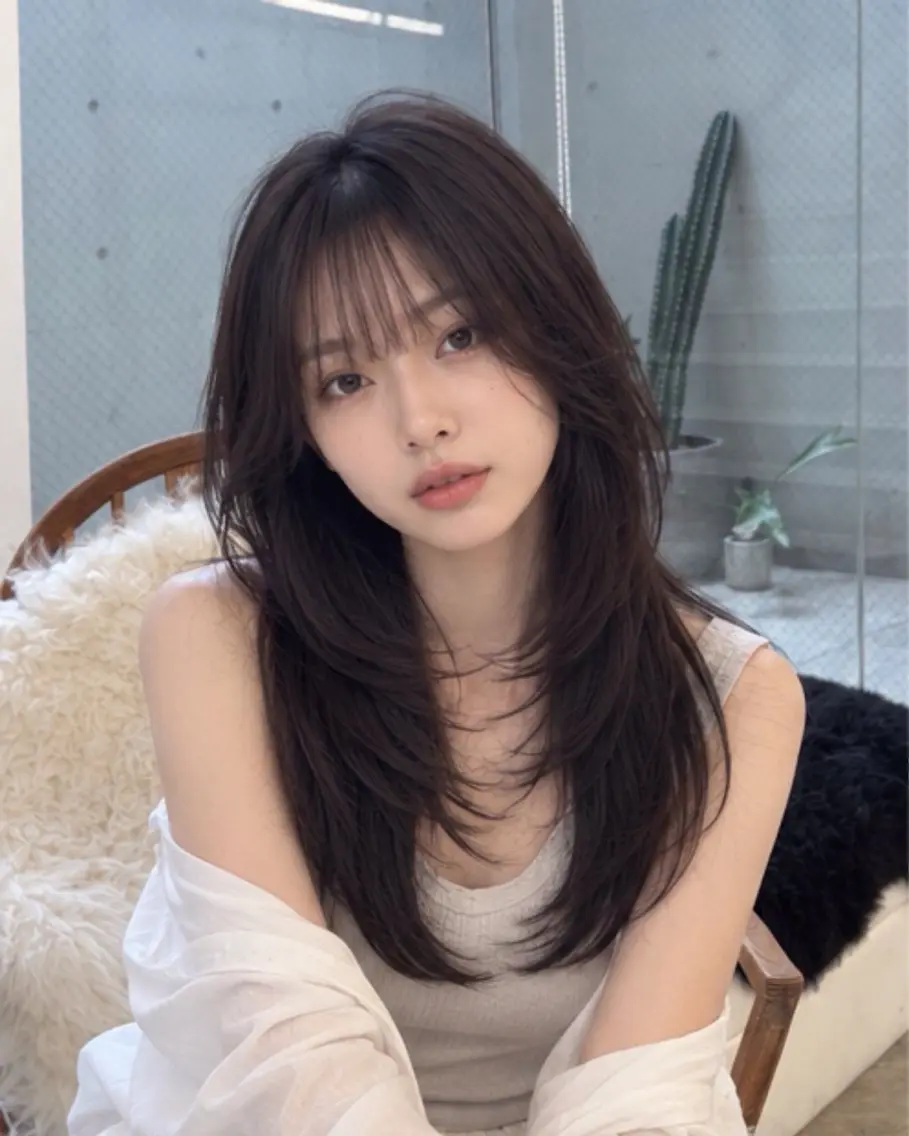 セミロング ハッシュカット 韓国風ヘア レイヤーカット トリートメント カット pia 薬院のヘアスタイル