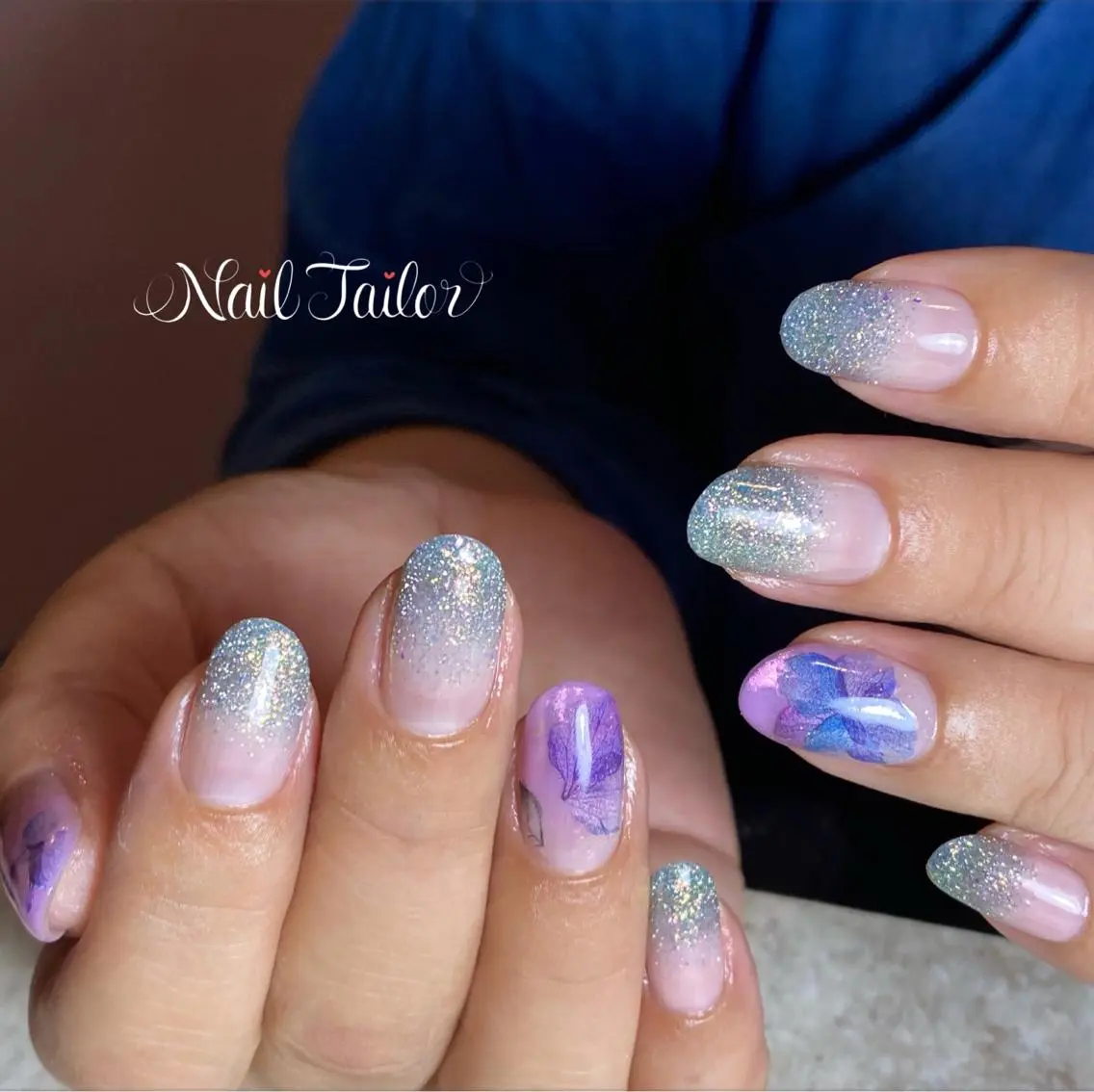 ネイル 長さ出し フラッシュネイル ジェルネイル グラデーション ラメ(グリッター) NailTailor ネイルテイラーのネイルデザイン