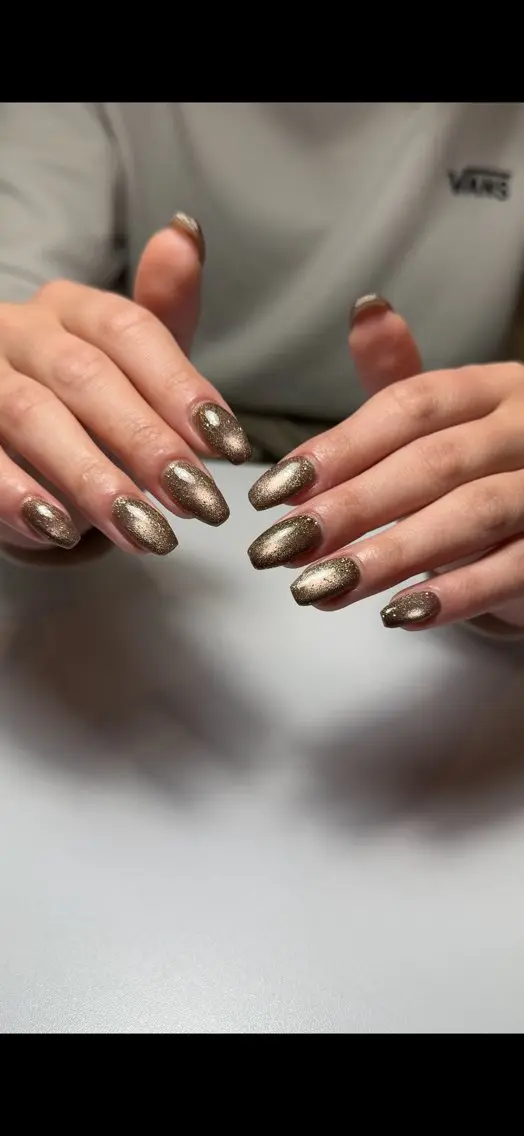 ネイル ブラウン ラメ(グリッター) マグネットネイル シンプルネイル plum nailのネイルデザイン