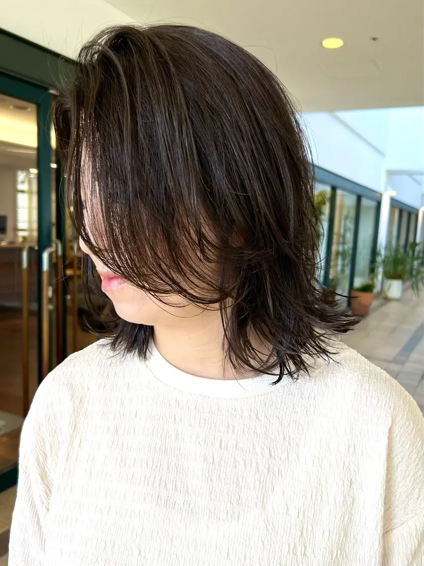 ミディアム レイヤーカット ウルフカット カット 大石 康太のヘアスタイル