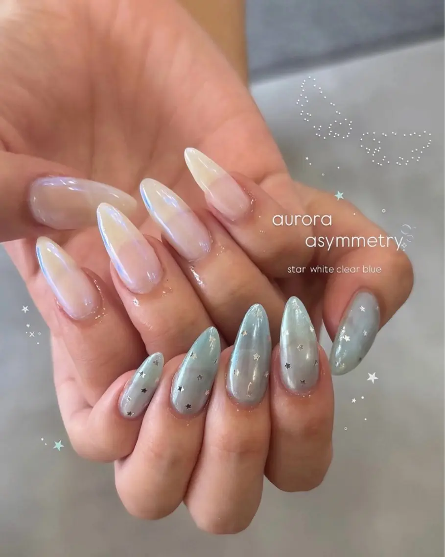 ネイル オーロラネイル キラキラネイル 韓国ネイル ミラーネイル ワンホンネイル nail salon Lumoreのネイルデザイン