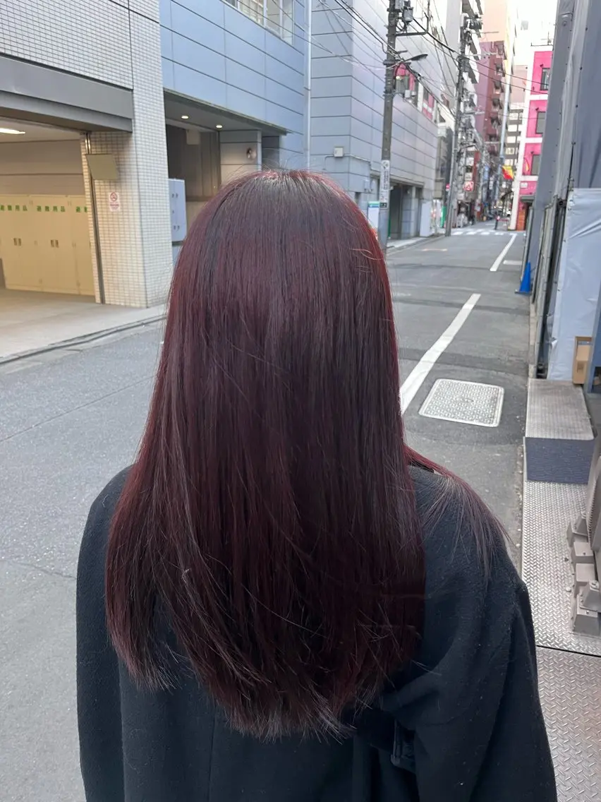 セミロング カラー レッドカラー ヘアカラー 藤野 海翔のヘアスタイル