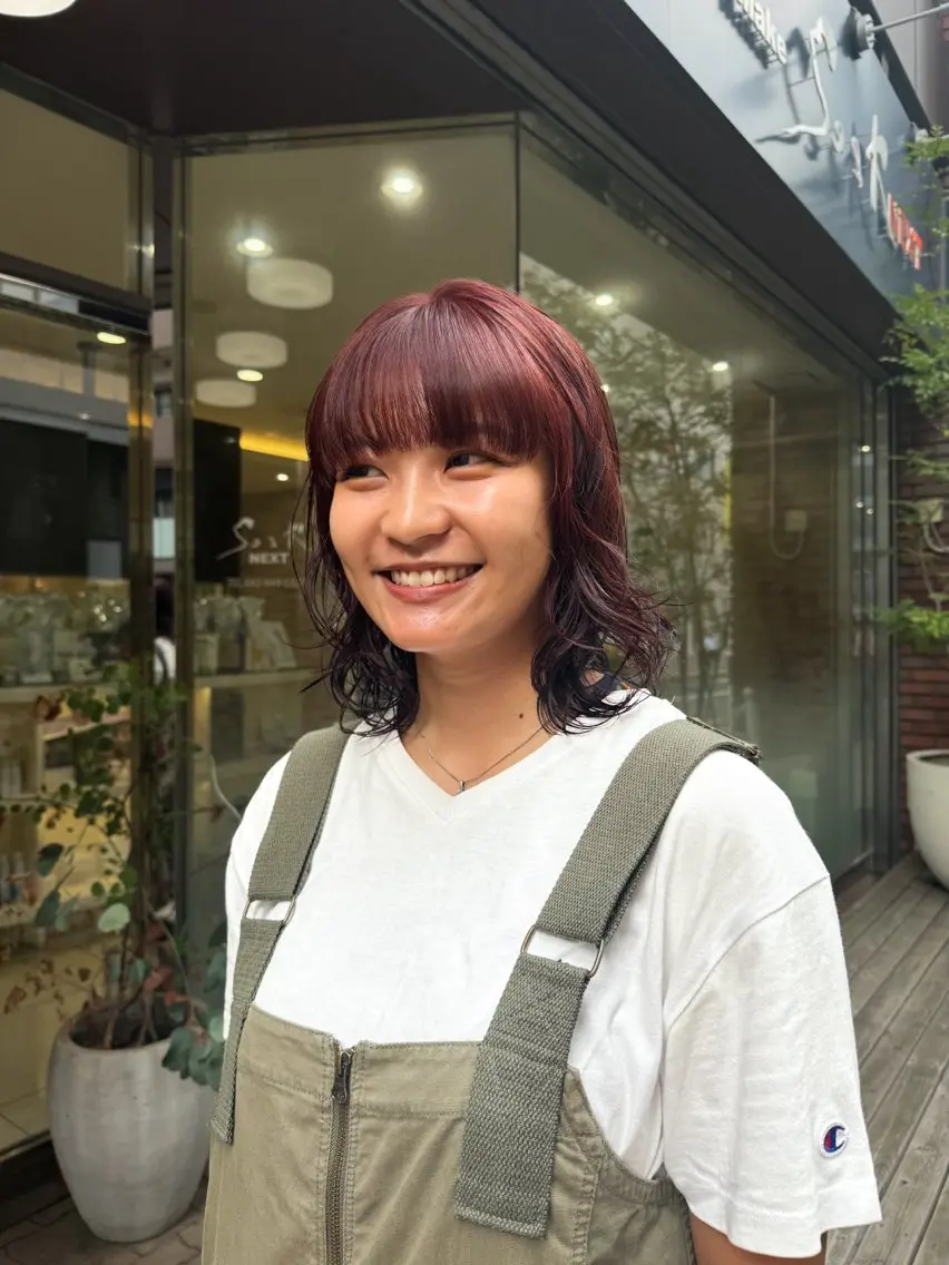 ミディアム カラー パーマ ブリーチ ブリーチなしカラー Seeknext // Rukaのヘアスタイル