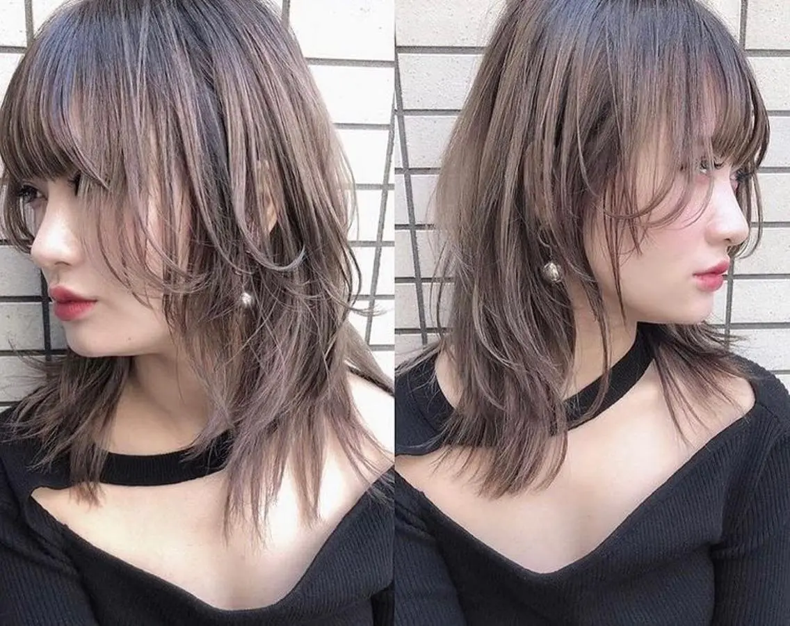 ミディアム カラー ウルフカット テトネ タカシのヘアスタイル