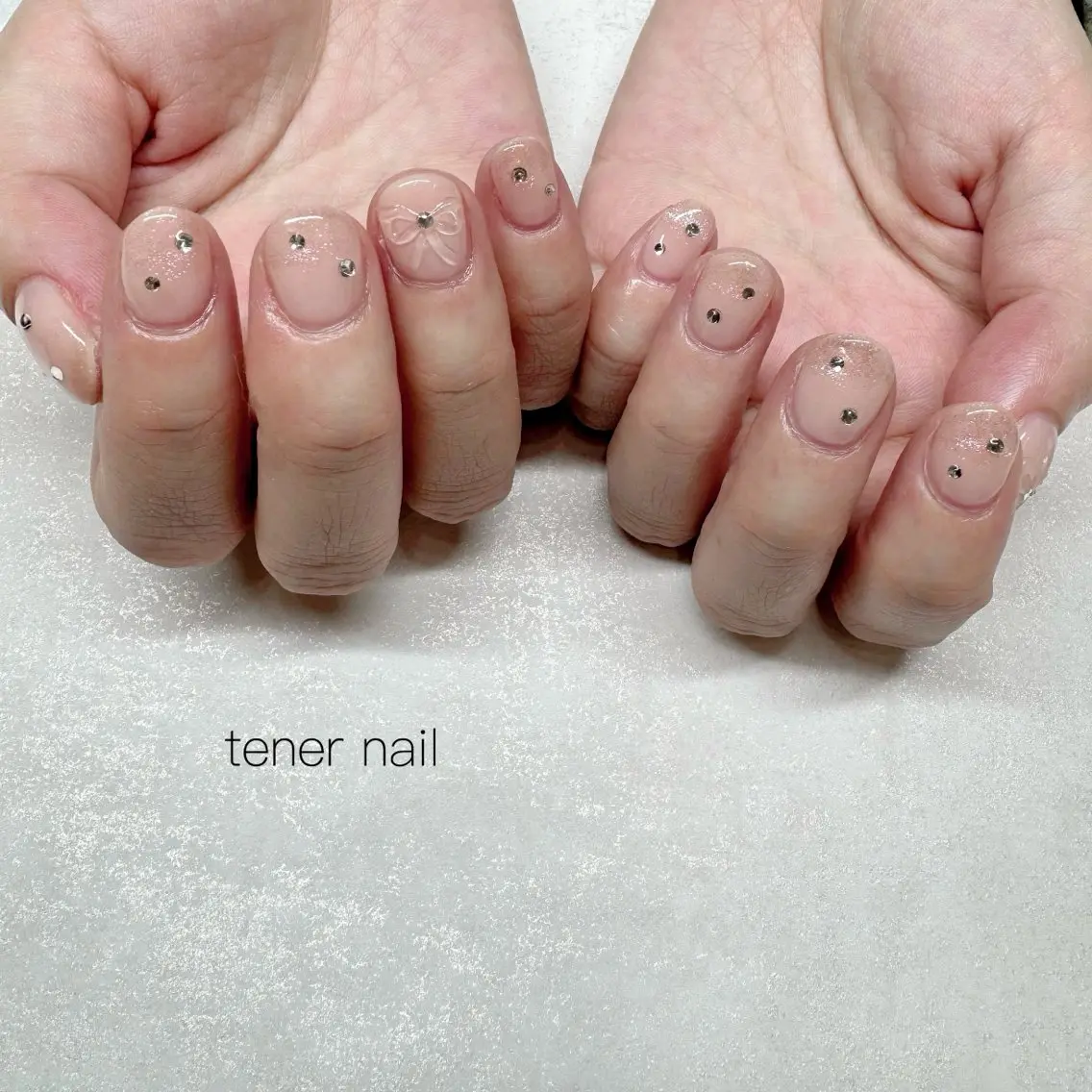 ネイル クリアネイル リボン ハンドネイル テネルネイル tener nailのネイルデザイン