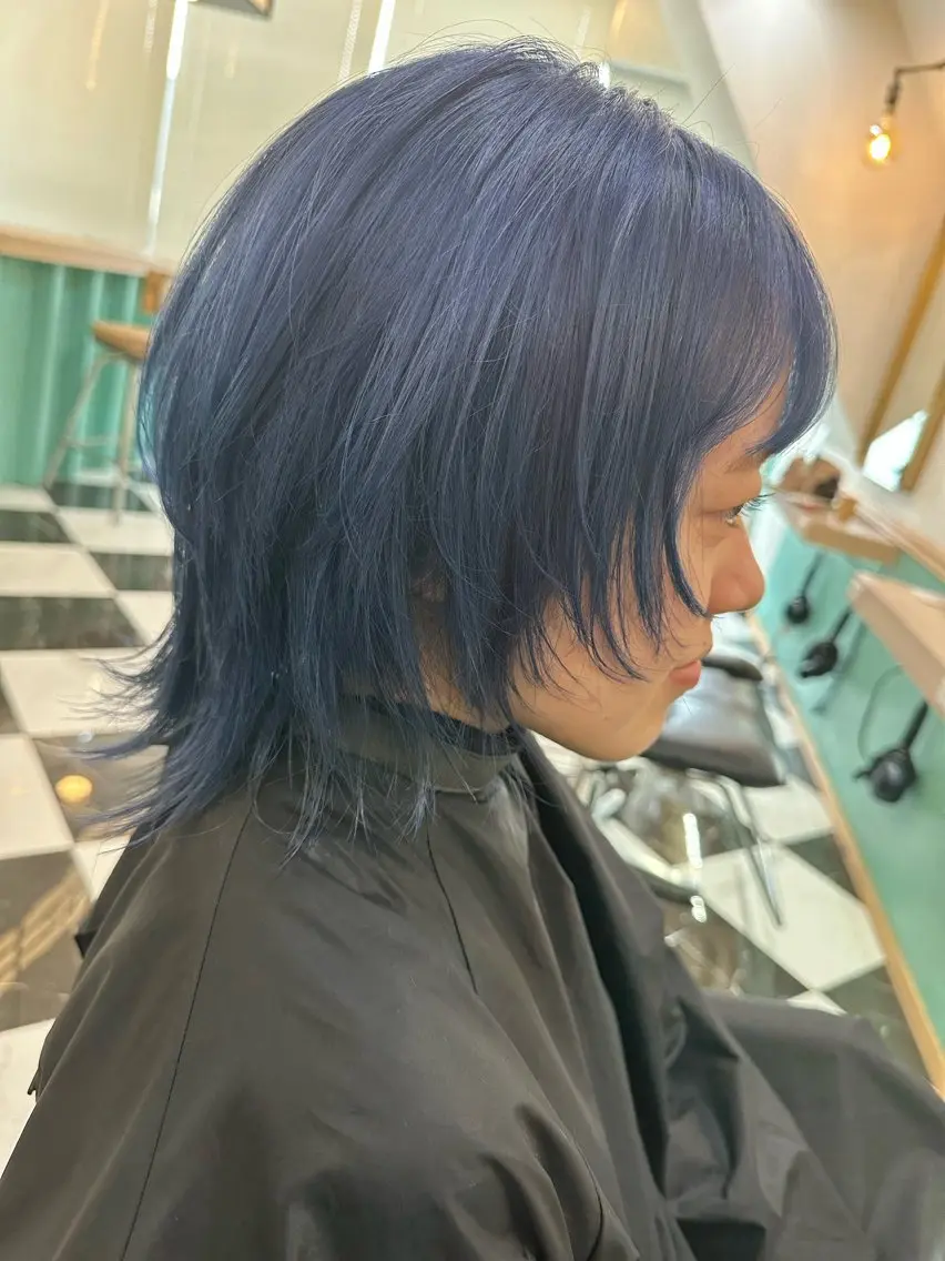 ミディアム カラー ブリーチ ブルーカラー 透明感ブリーチ ハイトーンウエダのヘアスタイル