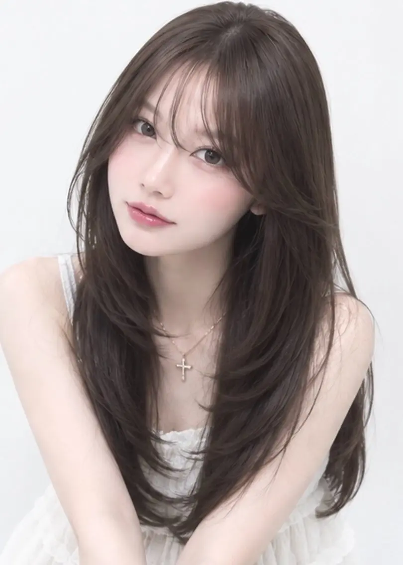 ロング カラー ロングレイヤー くびれヘア 顔周りカット 韓国風ヘア くびれレイヤー カット ヘアカラー トリートメント ダメージレス美容師 🌱水島侑理のヘアスタイル