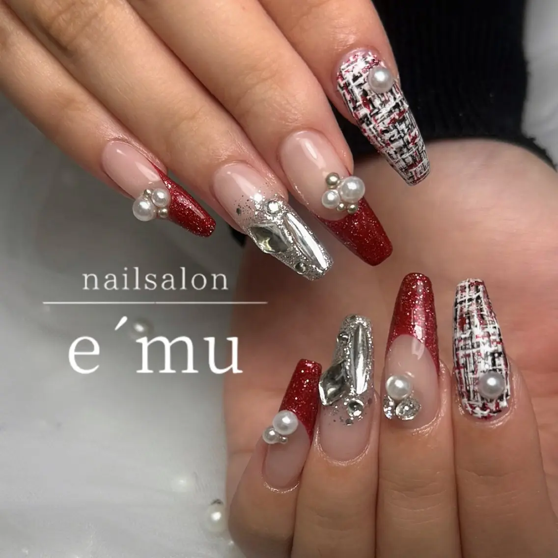 ネイル フレンチネイル ツイードネイル ハンドネイル nailsalon e´muのネイルデザイン