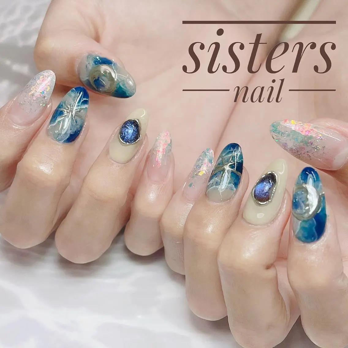 ネイル アートネイル マグネットネイル 大理石ネイル(マーブル) ニュアンスネイル 夏ネイル ハンドネイル ハンドケア sisters nail.fのネイルデザイン