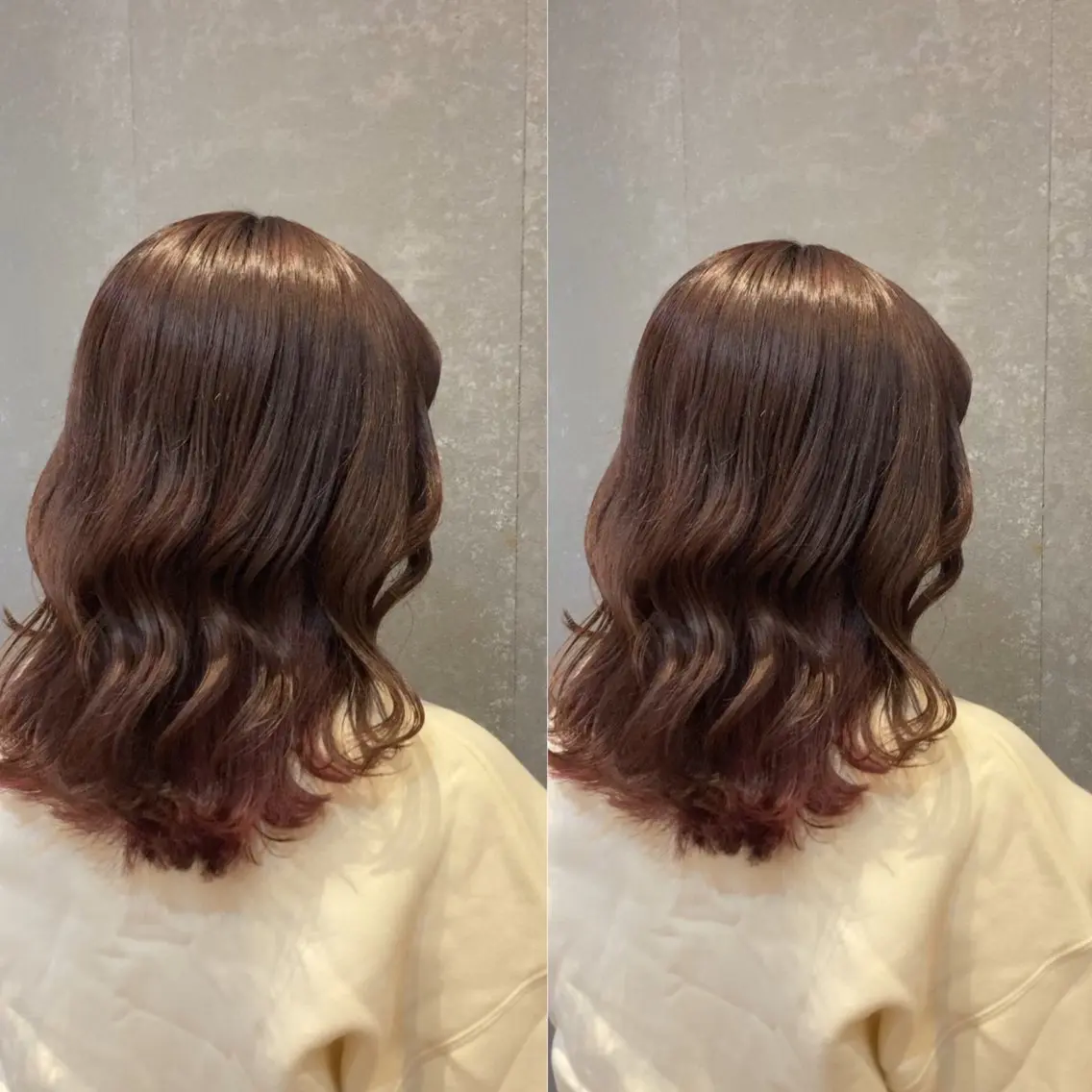 ミディアム カラー ブリーチ ブラウンカラー ピンクカラー ピンクブラウン み うのヘアスタイル