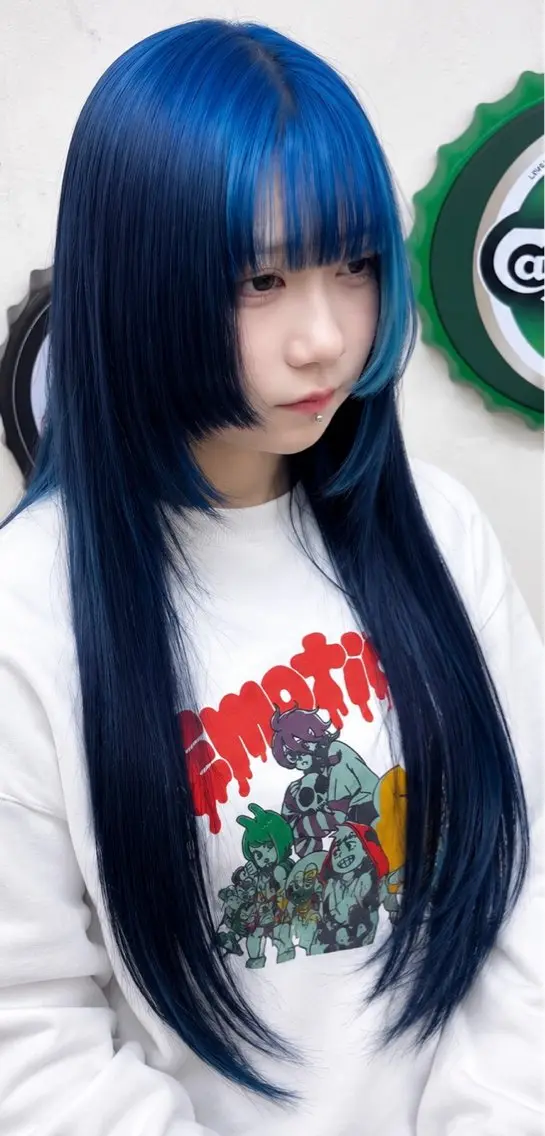 ロング カラー ブリーチ ブルーカラー 透明感カラー デザインカラー ネイビーカラー ヘアカラー 🫧【デザインハイト ーン】Sachi🫧のヘアスタイル