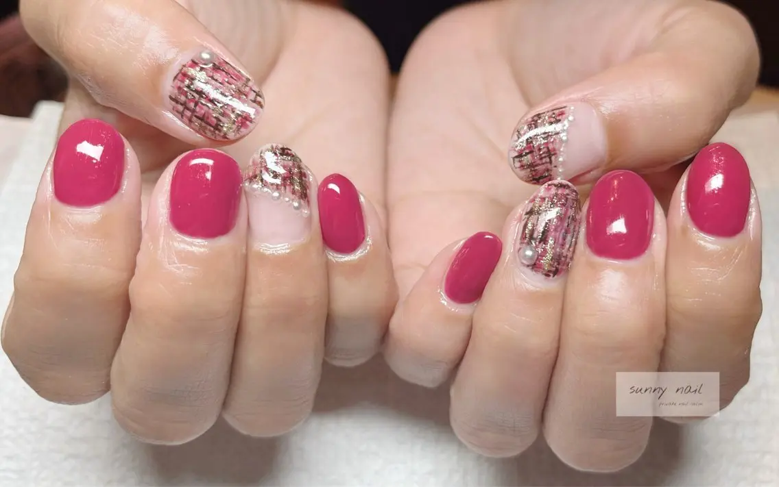 ネイル ピンク ツイードネイル sunny nailのネイルデザイン