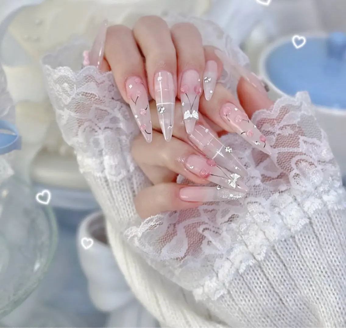 ネイル フレンチネイル ガラスフレンチ キラキラネイル 韓国ネイル ロングネイル star nail salonのネイルデザイン