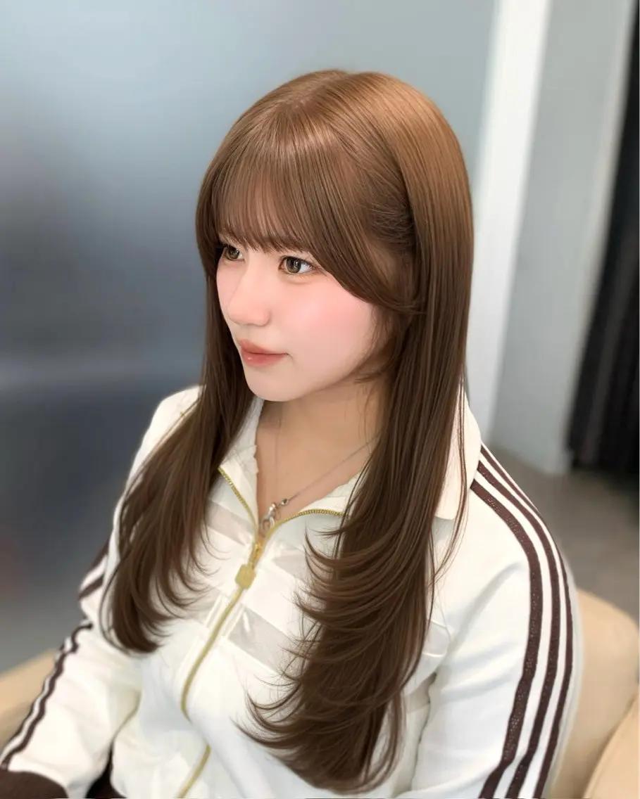 ロング カット ヘアカラー トリートメント 🎀韓国風顔周り× 透明感/梅田/アリサのヘアスタイル