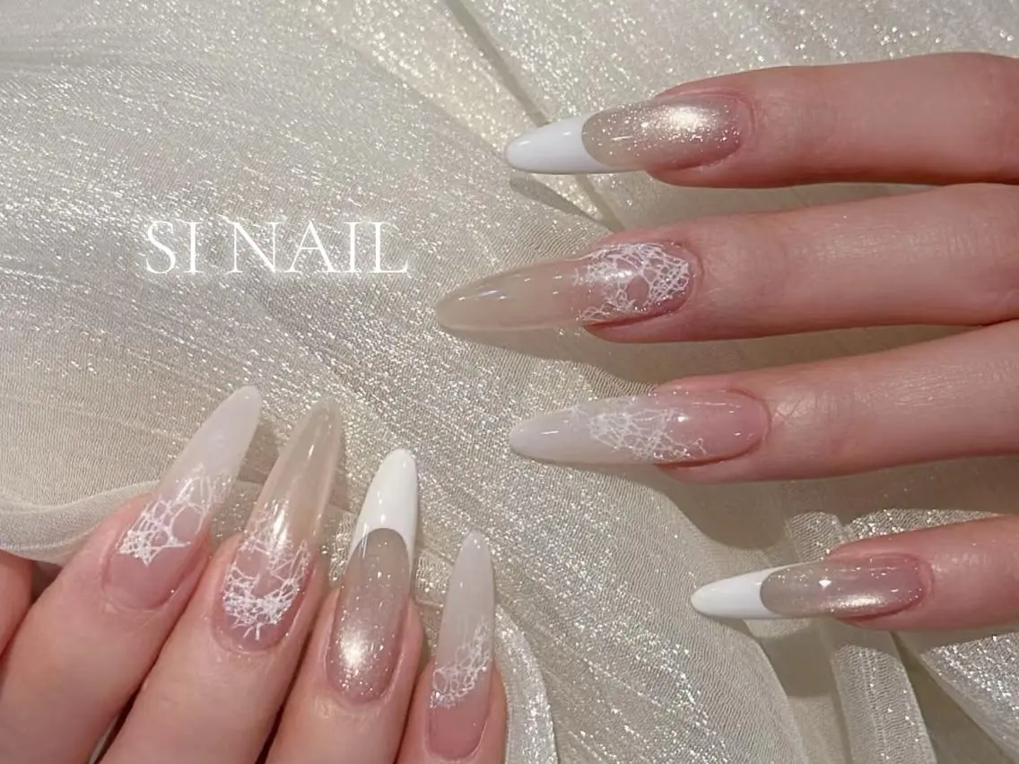 ネイル 韓国ネイル ロングネイル リボン ワンホンネイル SI NAILのネイルデザイン