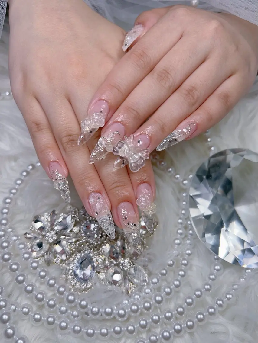 ネイル アートネイル オーロラネイル チークネイル 長さ出し フットネイル Miya _nailのネイルデザイン