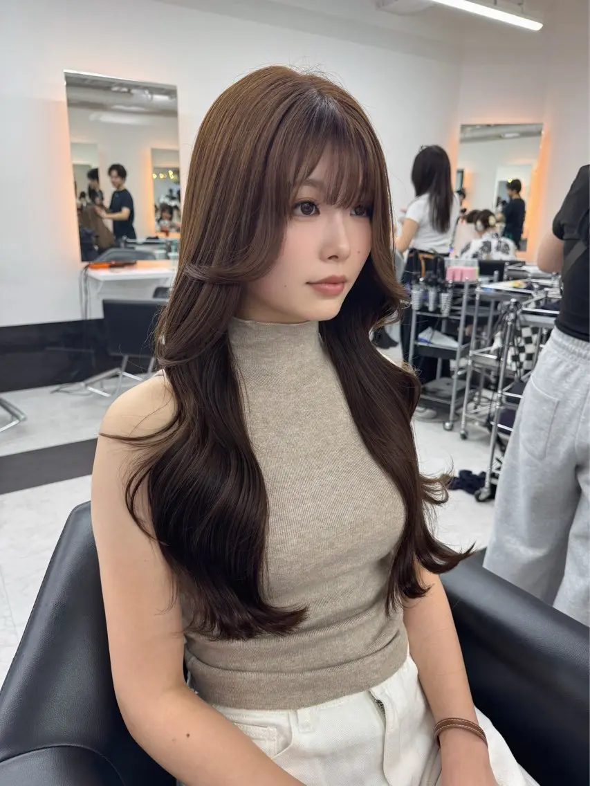 ロング カラー ブラウンカラー くびれヘア レイヤーカット カット ヘアカラー トリートメント ALEAP owl 平野 宏樹のヘアスタイル