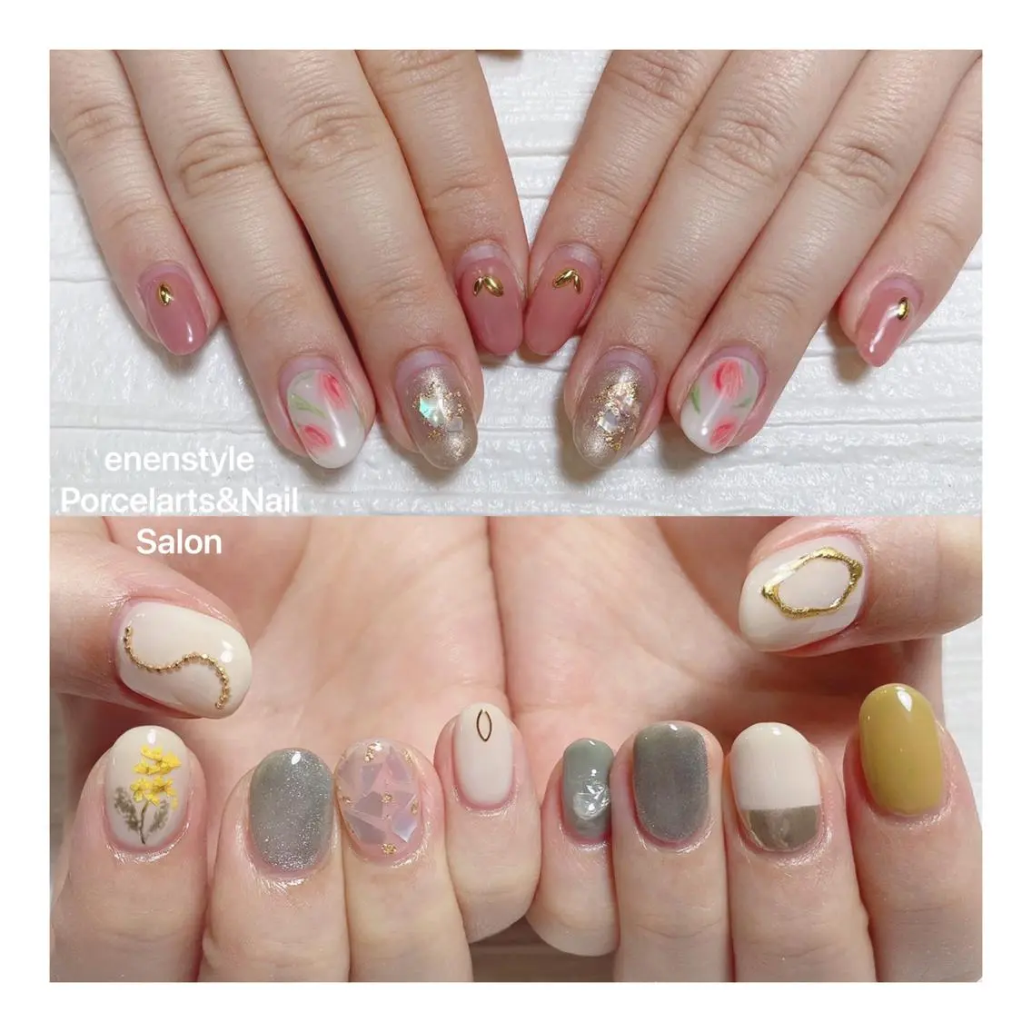 ミディアム ネイル ハンドネイル 🐾enen style 🐾のネイルデザイン