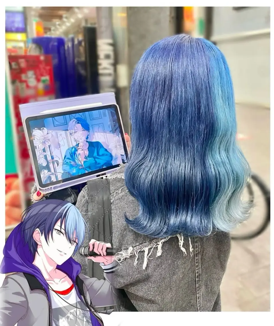 ミディアム カラー ブルーカラー ヘアカラー TSUNO🦖 派手髪/オタク美容師のヘアスタイル