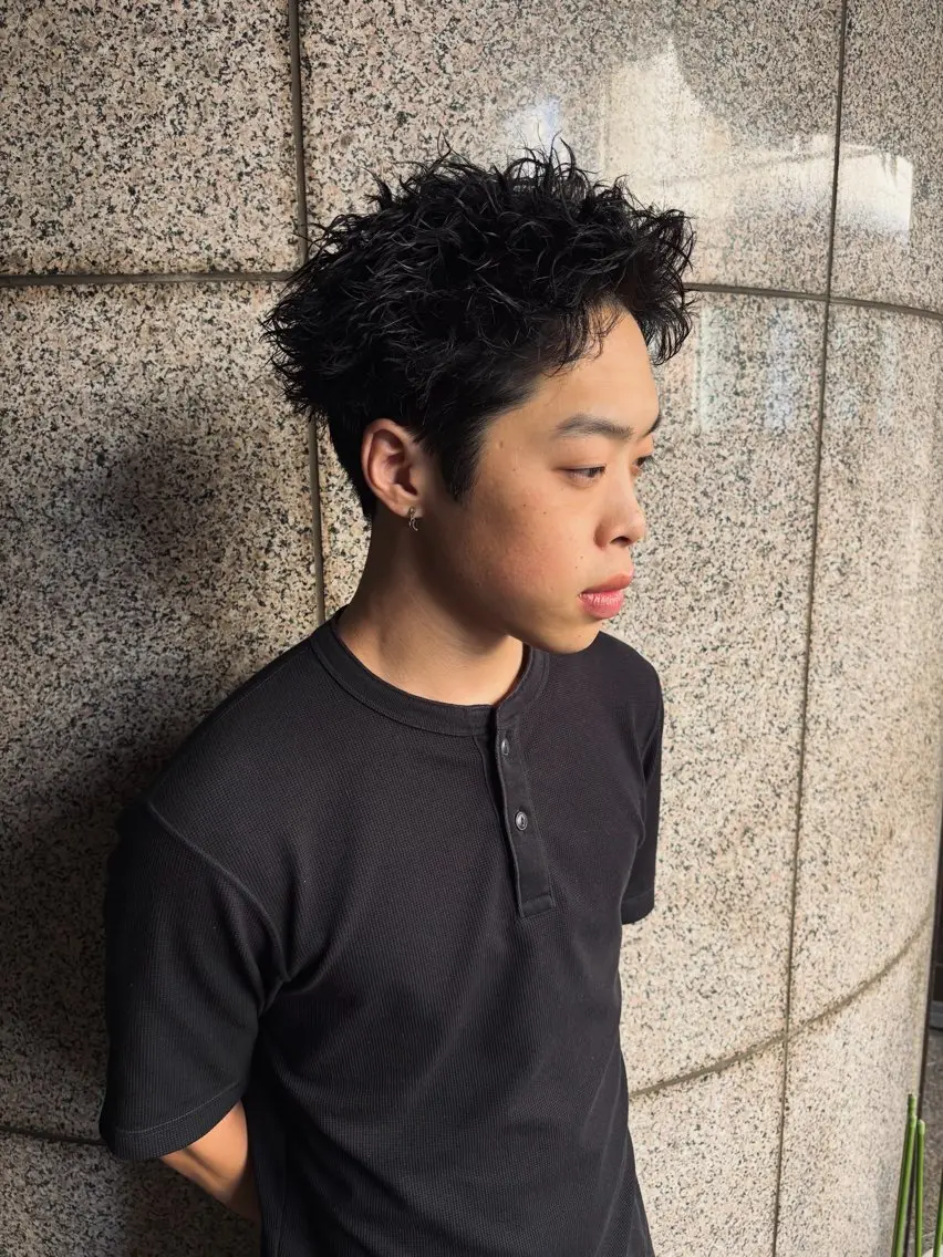 パーマ メンズ カット パーマ スパイキーパーマ 柏NO1 藤本葉のヘアスタイル