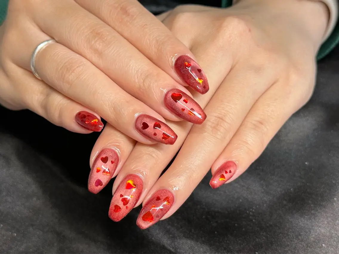 ネイル ハート ホログラムネイル マグネットネイル マグネットワンカラー ワンカラーネイル Nail_ SkyBlue_Jのネイルデザイン
