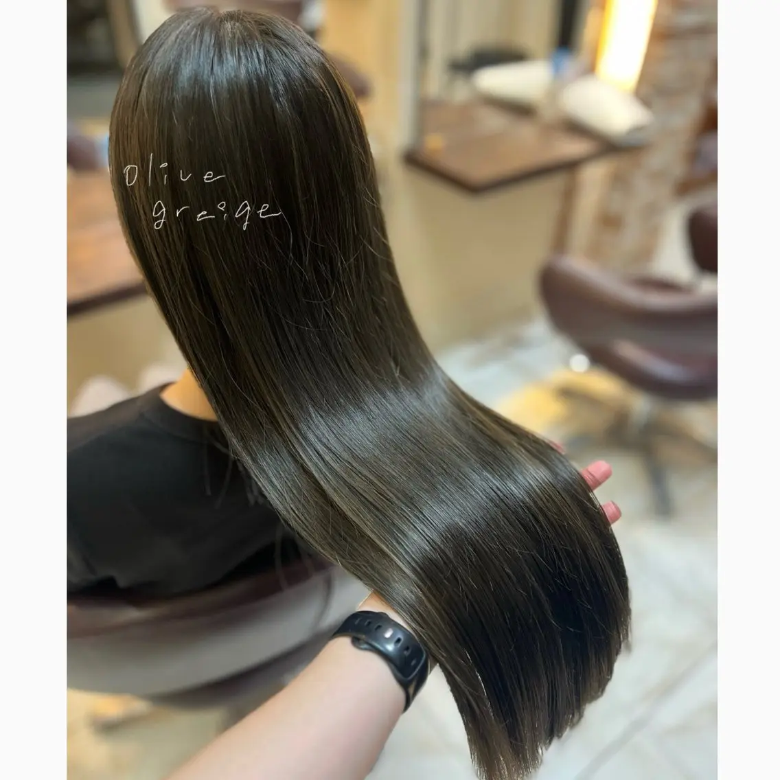 ロング カラー ダブルカラー グレージュ オリーブカラー オリーブグレージュ オリーブグレー Luana .Rioneのマツエク・マツパデザイン