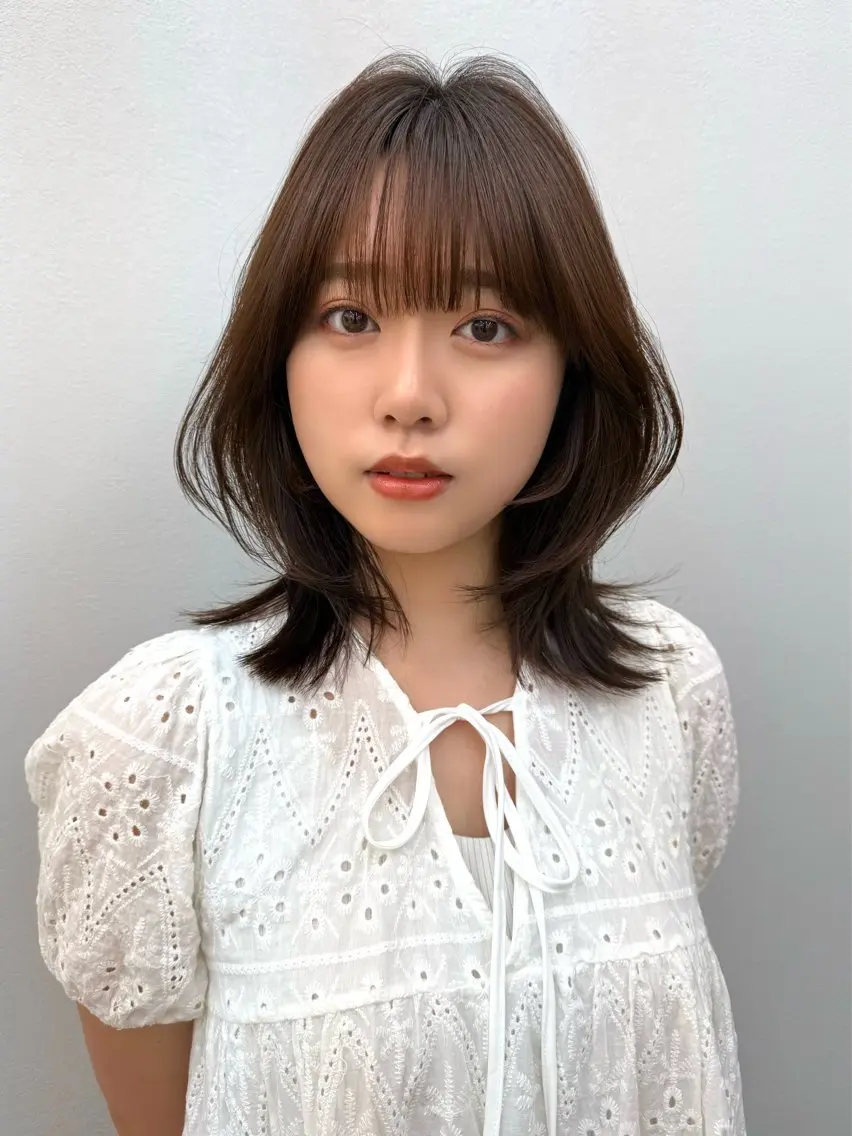 ミディアム カット ヘアカラー トリートメント ✨コテ巻き風パーマ ✨川合佑哉のヘアスタイル