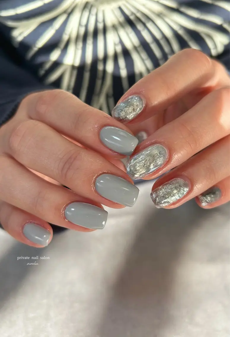 ネイル カジュアル フレンチネイル マグネットネイル ミラーネイル ニュアンスネイル ハンドネイル mocha nailのネイルデザイン