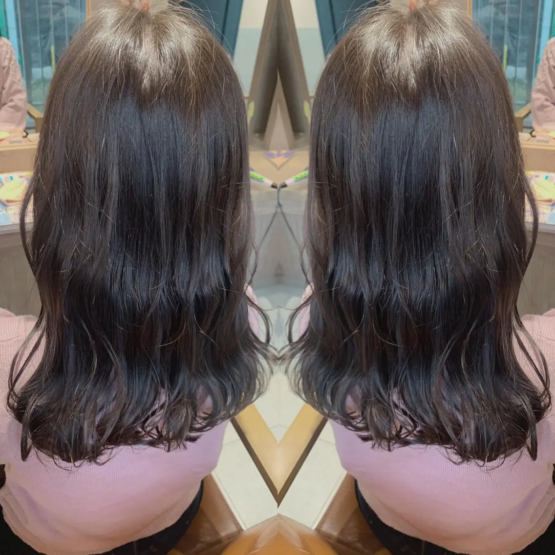 セミロング カラー アッシュ ベージュカラー 韓国🇰🇷 ✂︎hair 内田愛のヘアスタイル