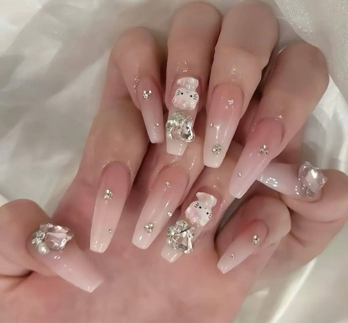 ネイル ブルー チークネイル 桜ネイル クリアネイル フラワーネイル ハンドネイル Rin Nail 新大久保店のネイルデザイン