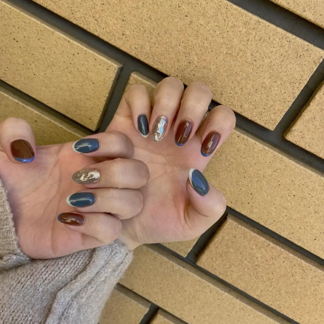 ネイル オーロラネイル カジュアル 長さ出し ジェルネイル 韓国ネイル ハンドネイル MH Nailのネイルデザイン