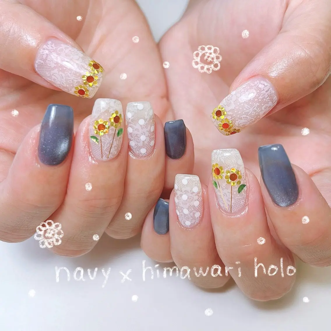 ネイル ネイビー ハンドネイル いちごパフェ ゆいのネイルデザイン