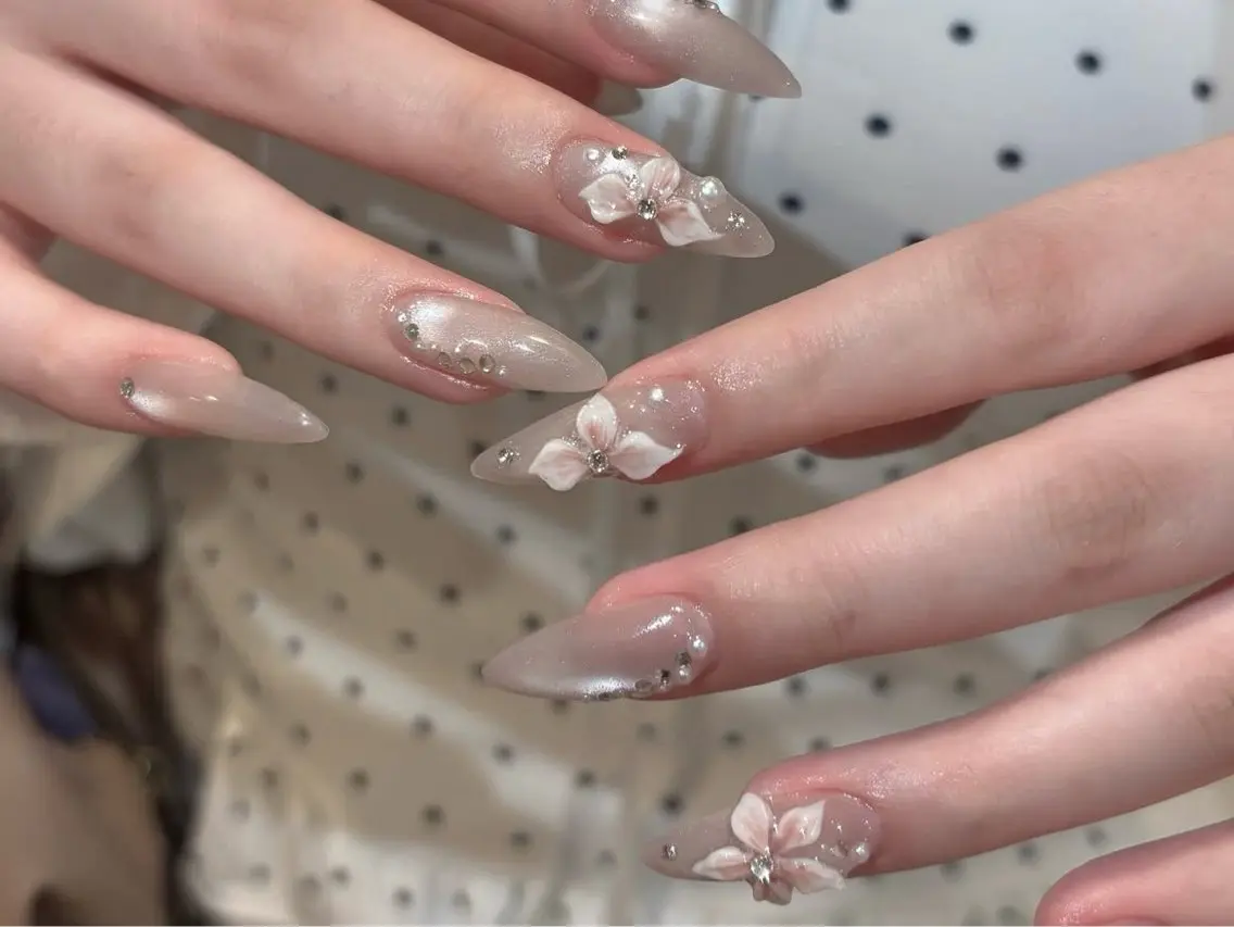 ネイル オーロラネイル ボルドー ブラウン 氷ネイル・うるうるネイル キラキラネイル ハンドネイル Sora  Nail 長さ出し専門店のネイルデザイン