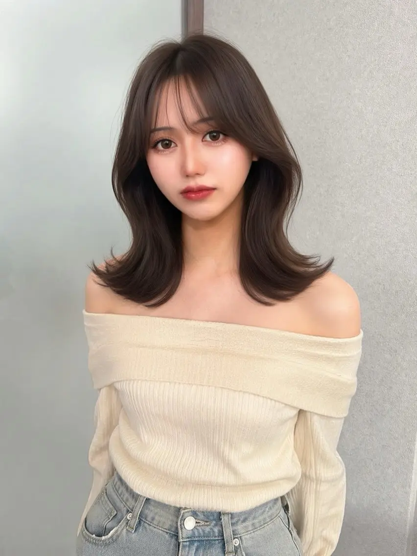 ミディアム カラー ベージュカラー ミルクティーベージュ ピンクカラー ピンクベージュ くびれヘア カット ヘアカラー トリートメント 友田 那都のヘアスタイル
