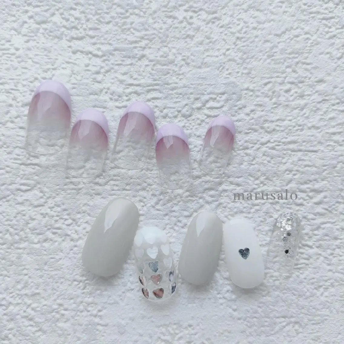 ネイル アートネイル フレンチネイル グラデーション ハート ラメ(グリッター) marusalo nailのネイルデザイン
