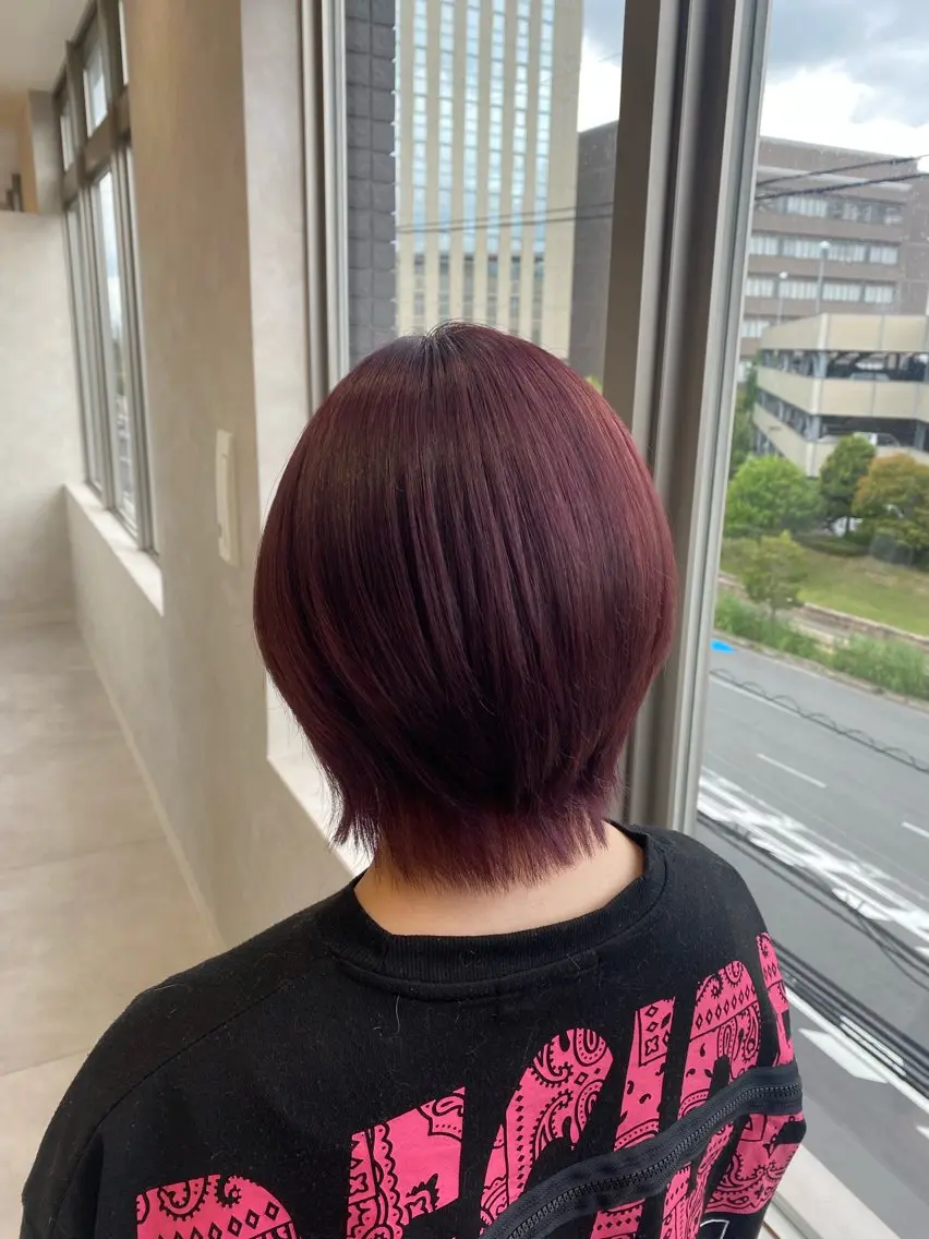 ショート カラー ブリーチ カシス ピンクカラー 韓国ヘア・カラー 🩵SHIZUKUのヘアスタイル
