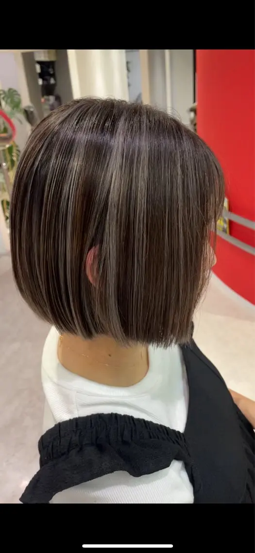 ショート カラー ヘアアレンジ 切りっぱなしボブ ハイライトカラー 3Dハイライト ボブ ハイライト 髪質改善/大阪守口市 🐣Ria‪🐣のヘアスタイル