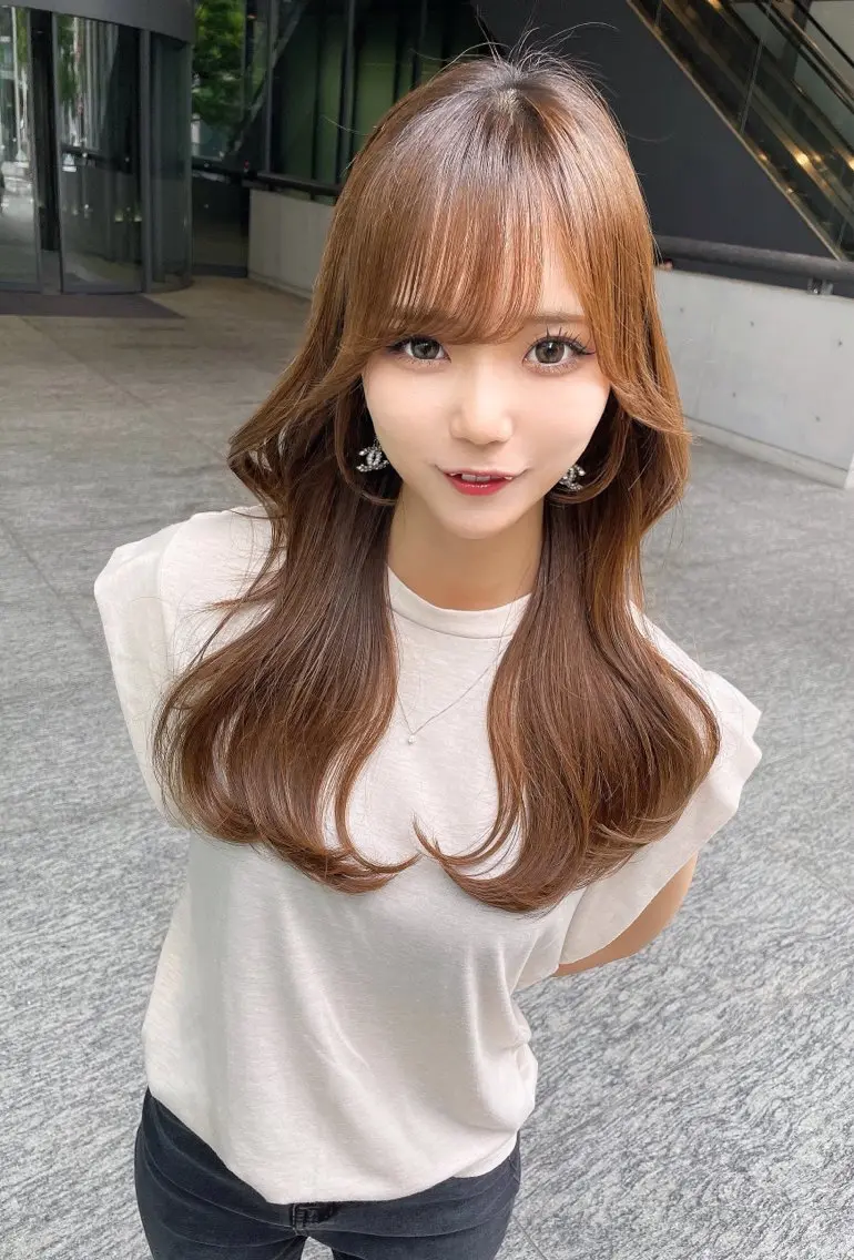 セミロング カラー ベージュカラー 黒髪 ブリーチ ブルーカラー ブルーブラック カット ヘアカラー トリートメント 木屋元一/縮毛矯正 /前髪/レイヤーのヘアスタイル
