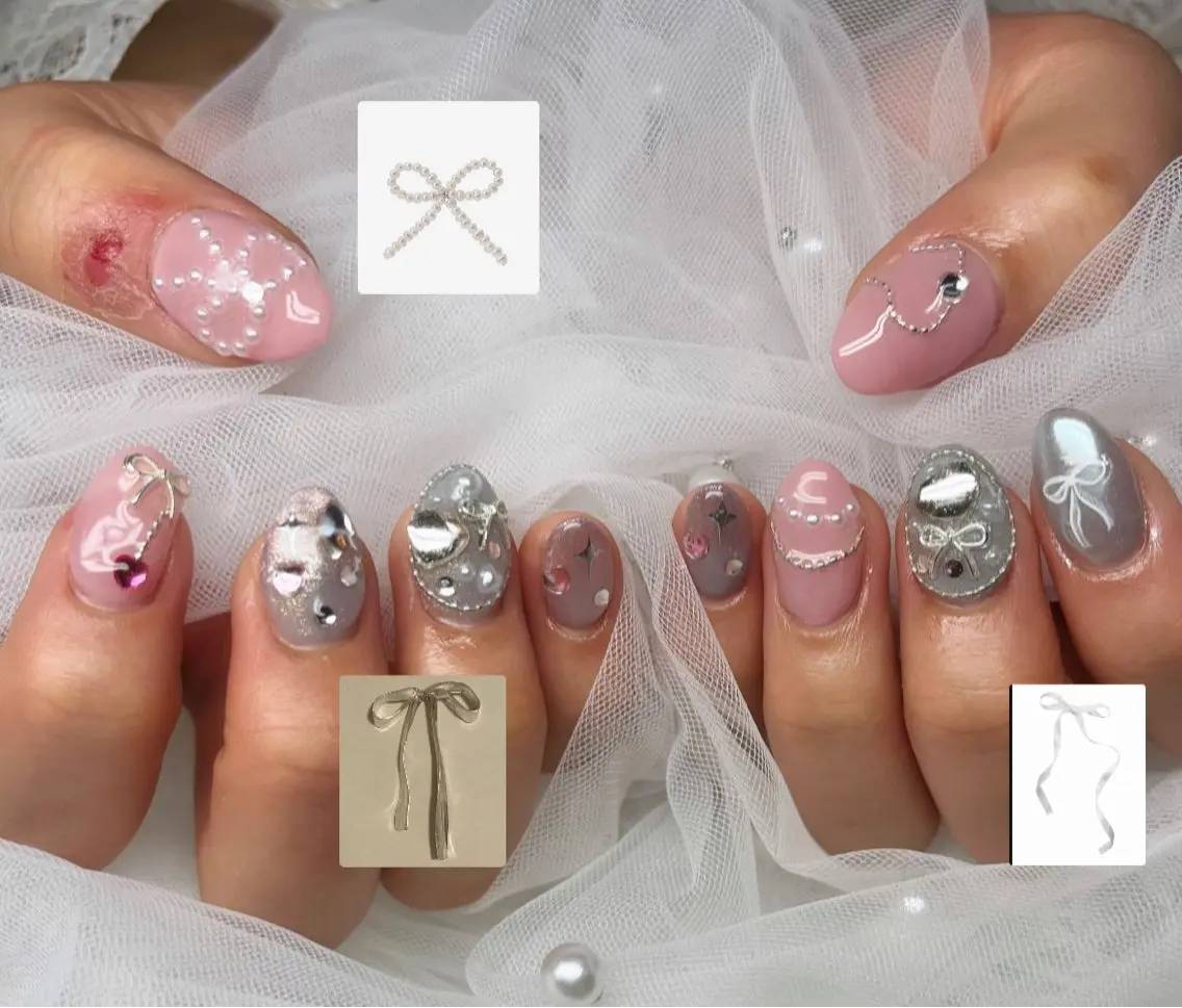 ネイル リボン ハンドネイル HazeGrass NAILのネイルデザイン