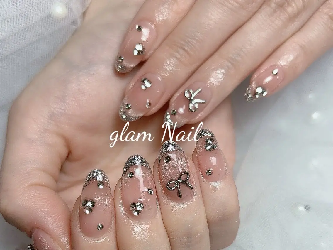 ネイル ハンドネイル エツメ💅 長さ出し🎀デザインのネイルデザイン
