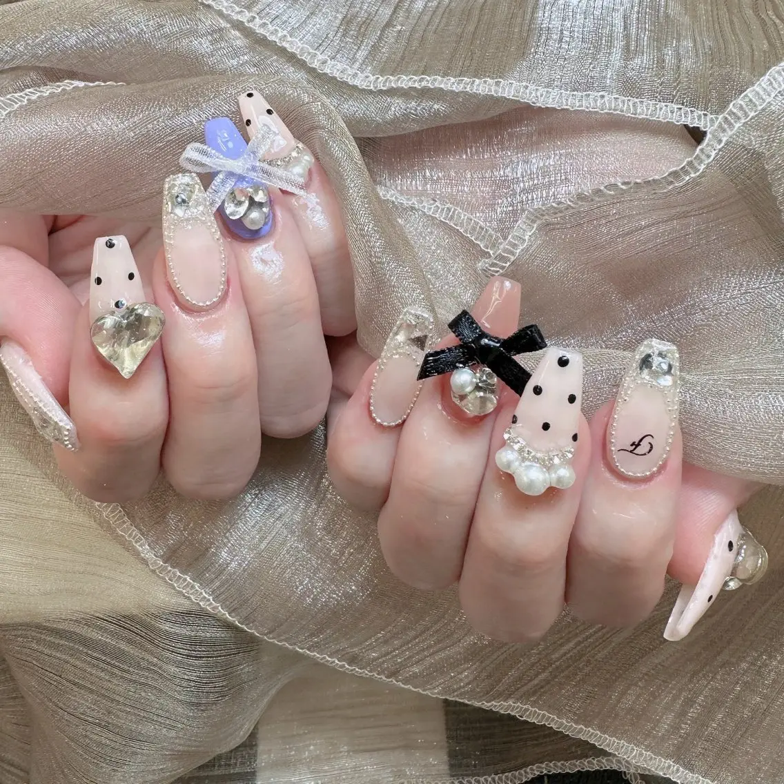 ネイル ロングネイル マグネットネイル リボン 夏ネイル スーパーロングネイル Hani Nail XUKAのネイルデザイン