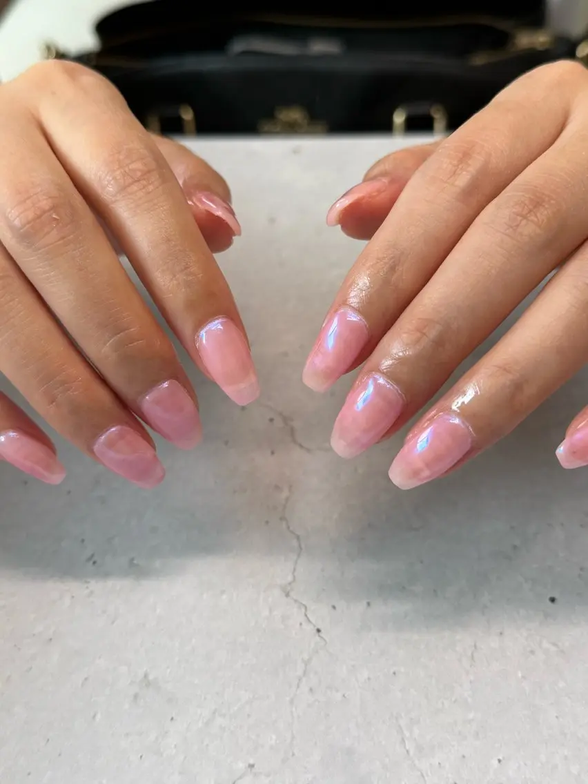 ネイル オーロラネイル ジェルネイル ワンカラーネイル ピンク nailroom amyのネイルデザイン