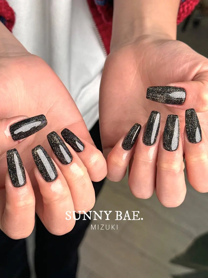 ネイル 長さ出し フラッシュネイル ラメ(グリッター) ロングネイル 🕊 MIZUKIのネイルデザイン