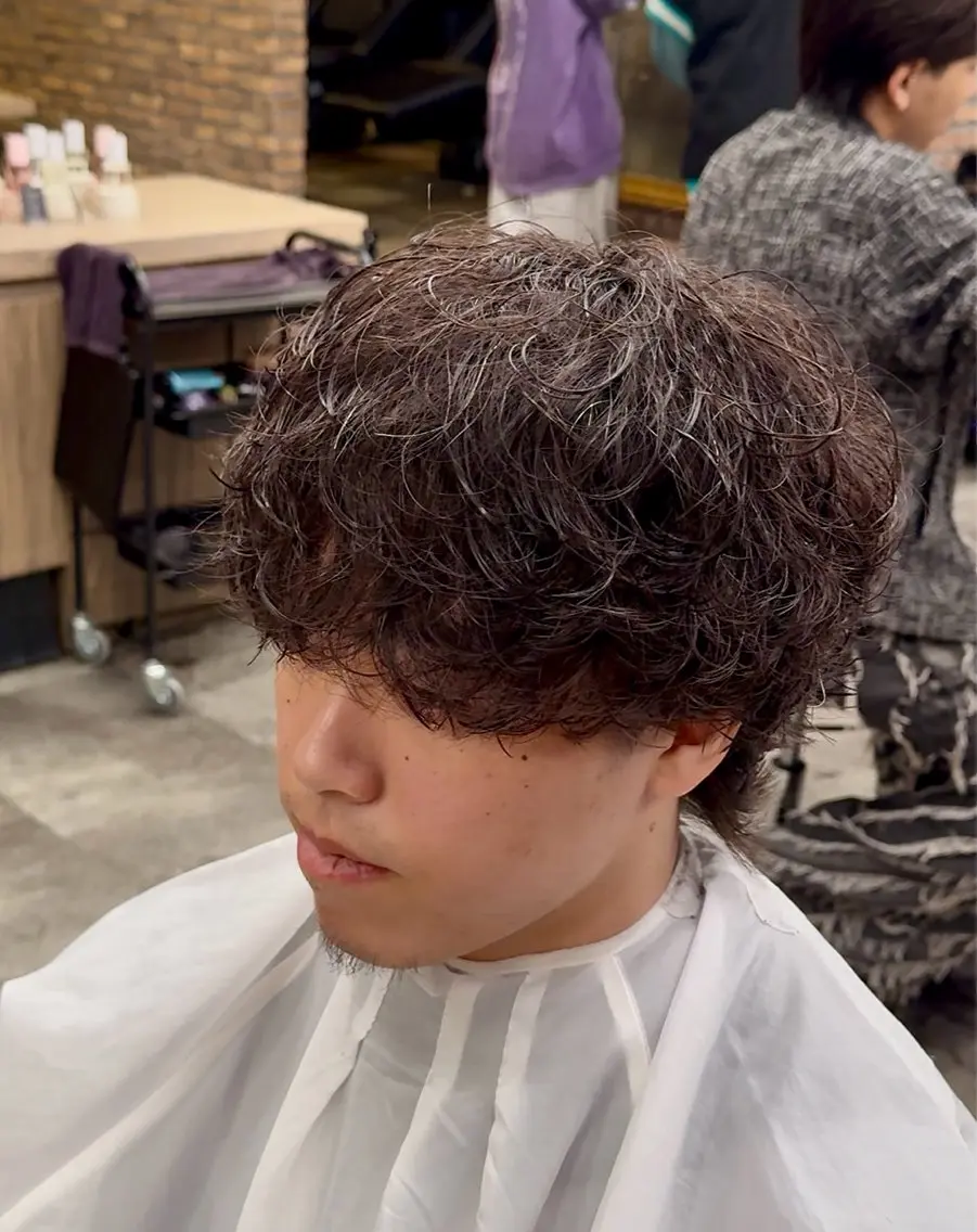 パーマ メンズ カット パーマ シャドウ/フェザー 朝崎倭斗のヘアスタイル