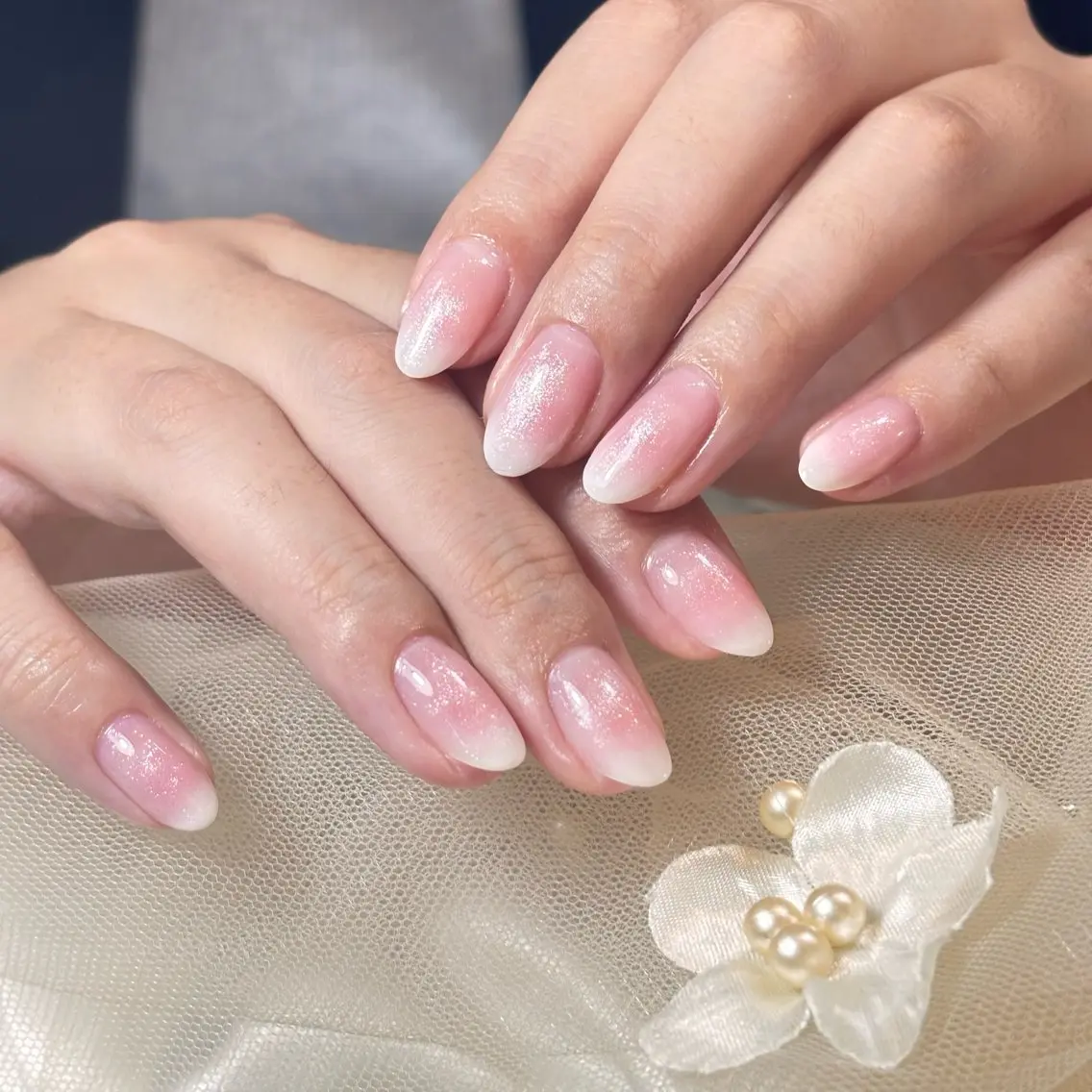 ネイル 桜ネイル 長さ出し フレンチネイル 韓国ネイル マグネットネイル ハンドネイル Kiwami nailsalonのネイルデザイン