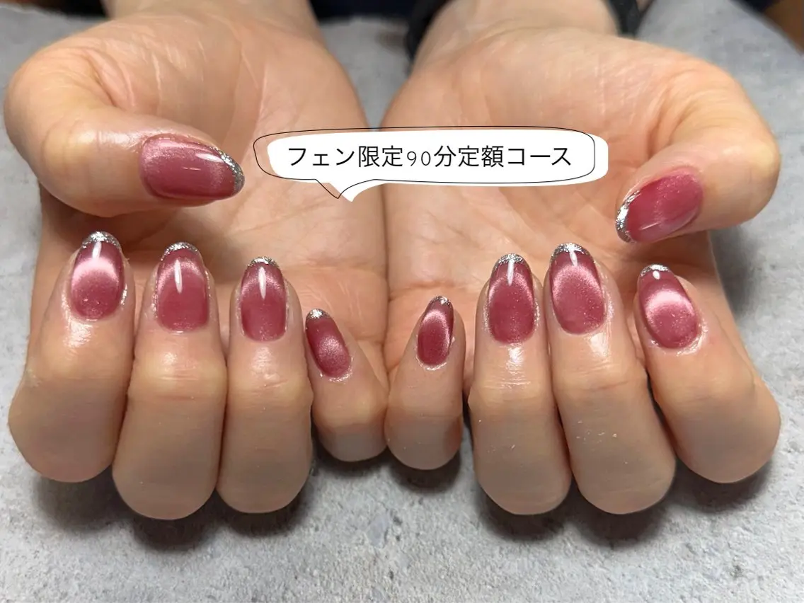 ネイル フレンチネイル ラメ(グリッター) マグネットネイル シルバー ハンドネイル 7LOOKS フェンのネイルデザイン