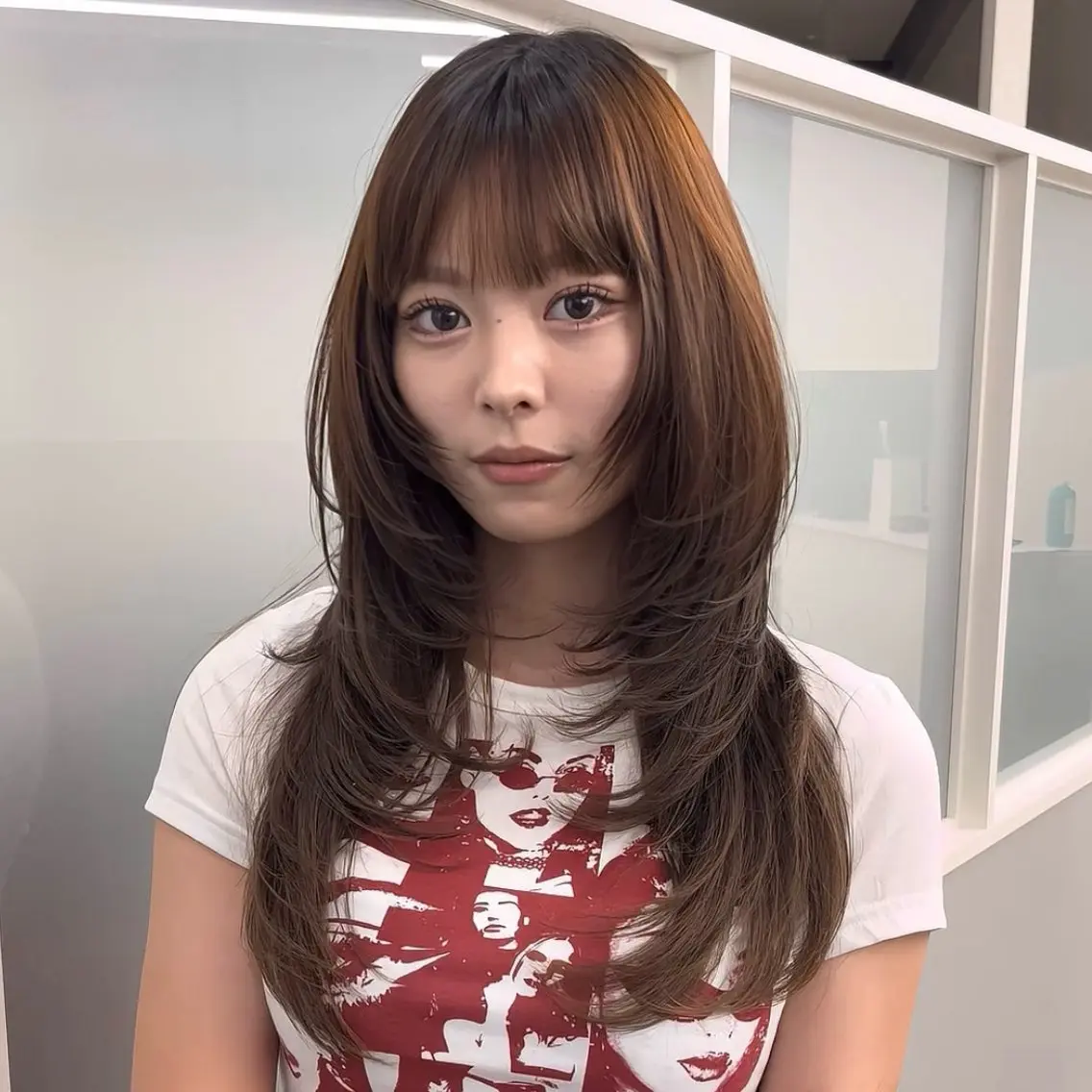 ロング ハッシュカット レイヤーカット ロング 小顔カット カット 【レイヤー×透明感 カラー】mayaのヘアスタイル
