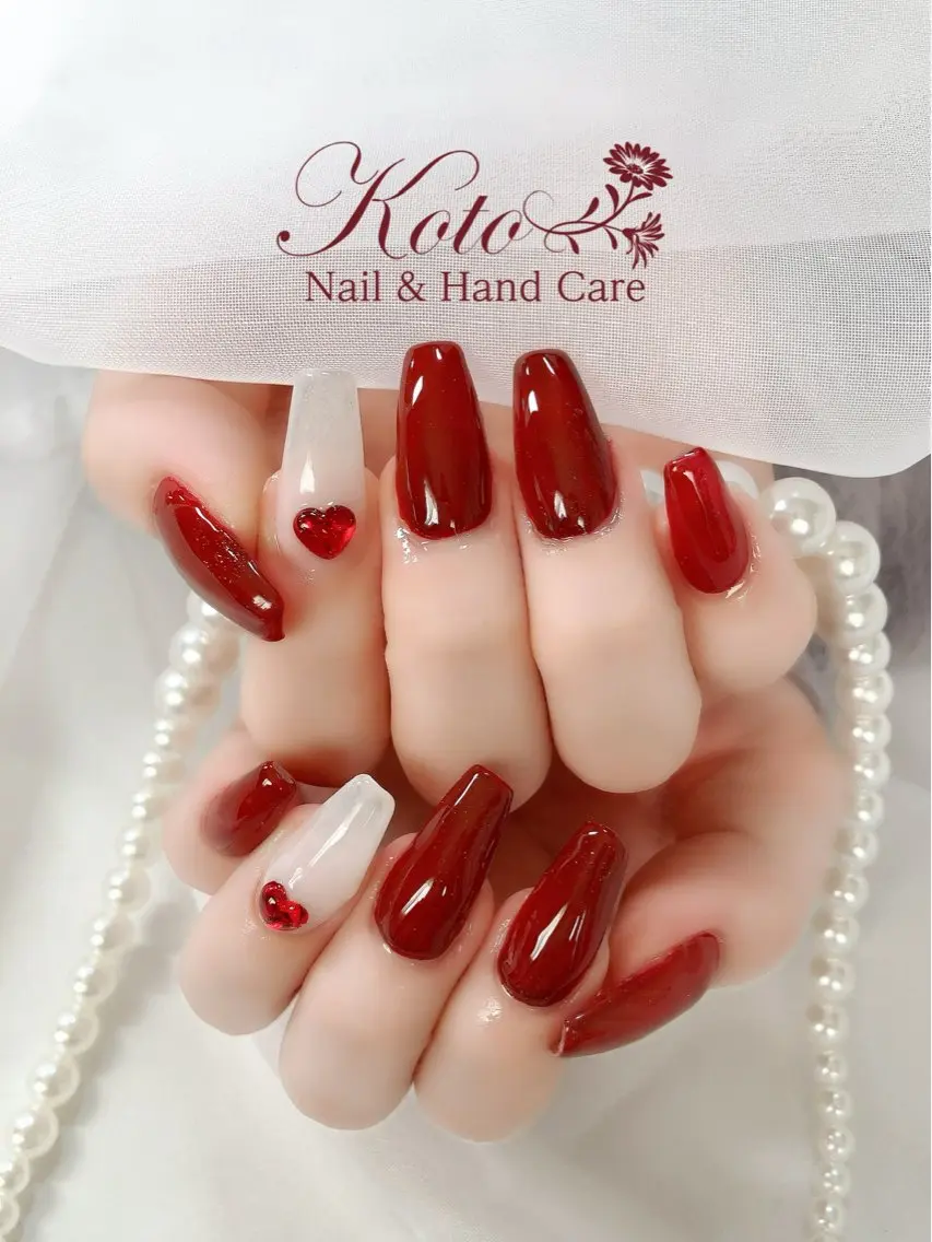ネイル 長さ出し ジェルネイル ハート 持ち込み ニュアンスネイル ハンドネイル Nail Salon KOTOのネイルデザイン