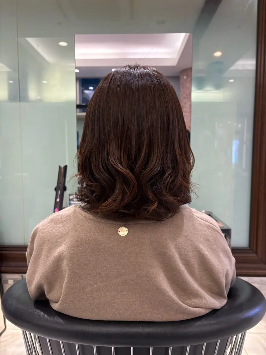 ミディアム パーマ カット パーマ 韓国っぽ水光肌カラー マンツーマン🫧なおのヘアスタイル
