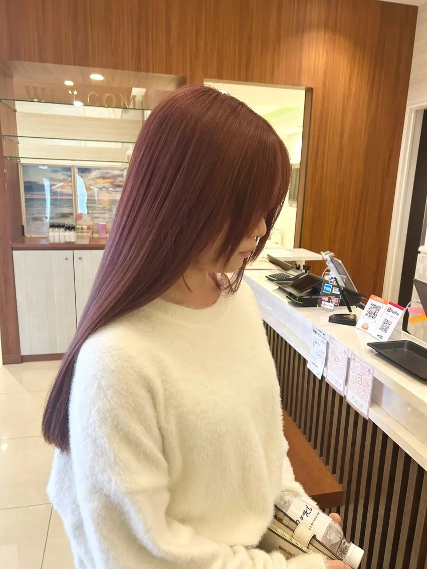 ロング カラー ベージュカラー ピンクカラー ピンクベージュ 河口 勝博のヘアスタイル